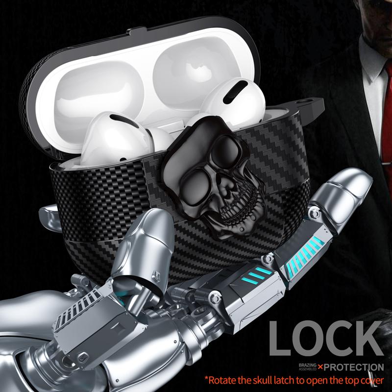 Suit Thug Skull Series Magnetic Headphone Case for Airpods Pro 3 2 1 & Airpods 4 with Hook - Durable Protective Cover