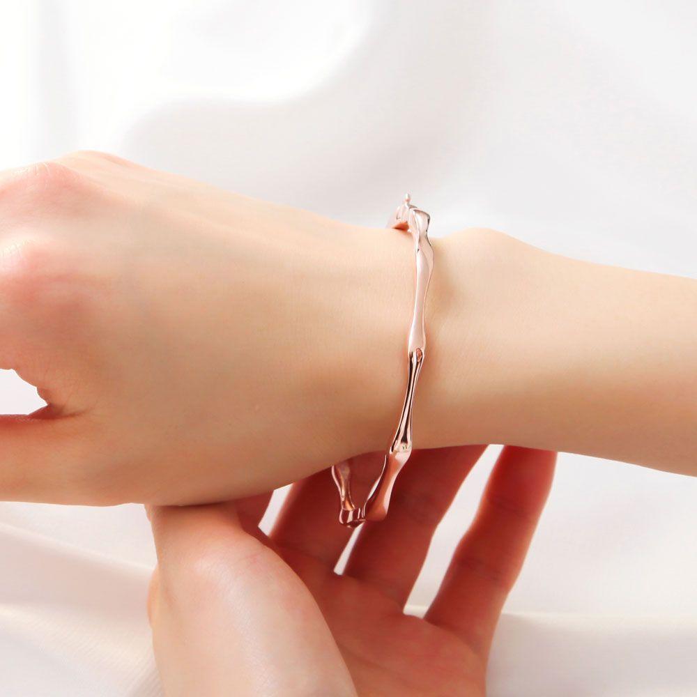 14K Gp Daily Wave Bangle Rose Gold Fashion Bracelet Birthday Gift Bracelet Bold Bangle