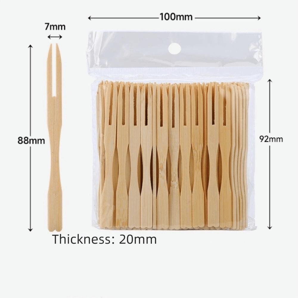 100Pcs Tableware Love Shaped Top Bamboo Disposable Fork Eco-Friendly Mini Dessert Fork Bamboo Appetizer Forks Restaurant Use