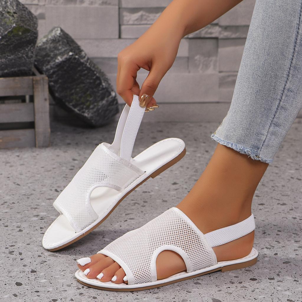 Korean Version Of The New Flat-Bottomed Breathable Mesh Sandals Women'S Large-Size Breathable Beach Cool Slippers Casual Women'S Shoes