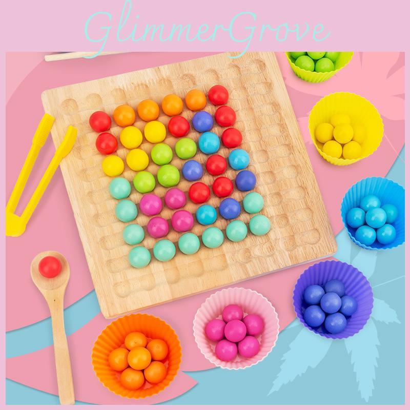 Wooden Rainbow Bead Sorting Puzzle For Kids Learning Fine Motor Skills Educational Toy