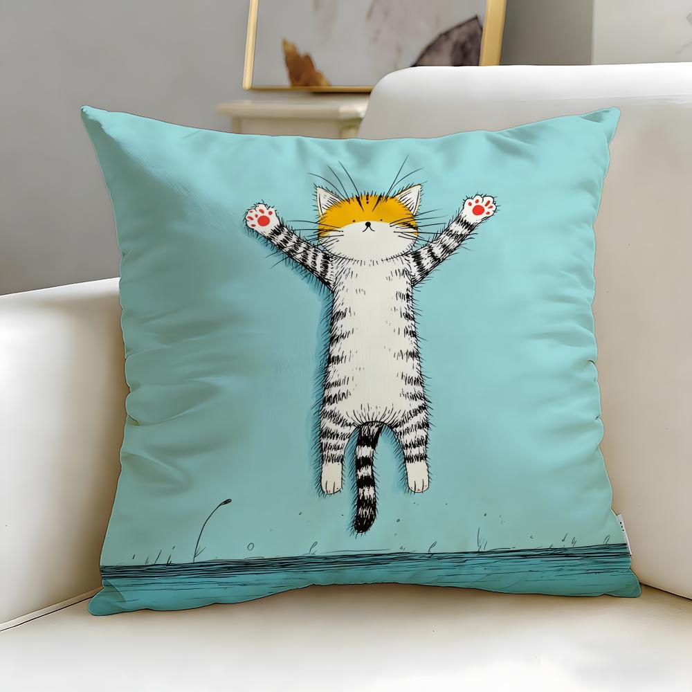 popular cartoon Naughty cat Cushion Cover Soft & Easy-Wash Pillow Case – Versatile for Couch, Bed, Travel and Office
