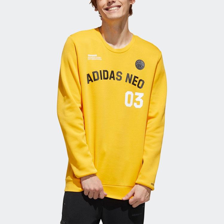 Adidas Neo Varsity Logo Print Knit Sweater Men Sweatshirt Yellow GJ8949
