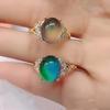 Elegant Mood Ring with Cross Design and Temperature-Sensitive Color-Changing Stone, Gold-Plated Alloy Fashion Accessory