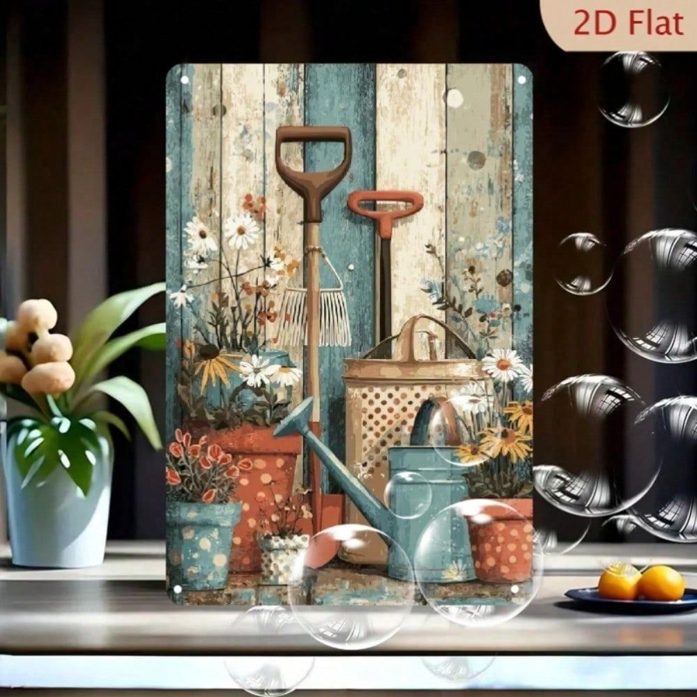 

Vintage Farmhouse Metal Poster Garden Tools 8x12 Inch Wall Decor