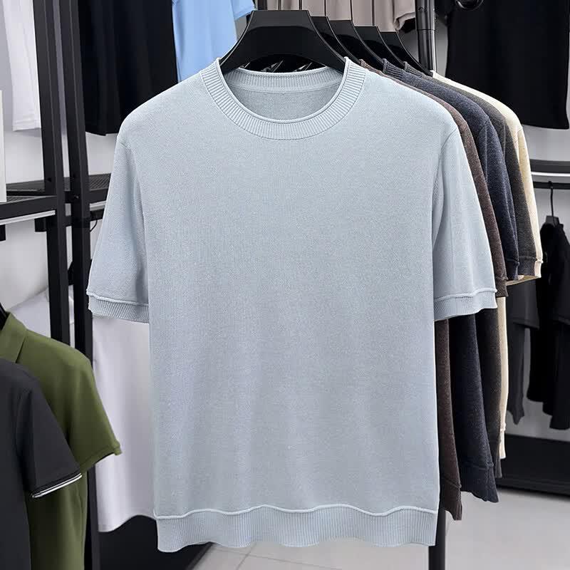 Men s Summer Crew Neck Knit T-Shirt 3XL