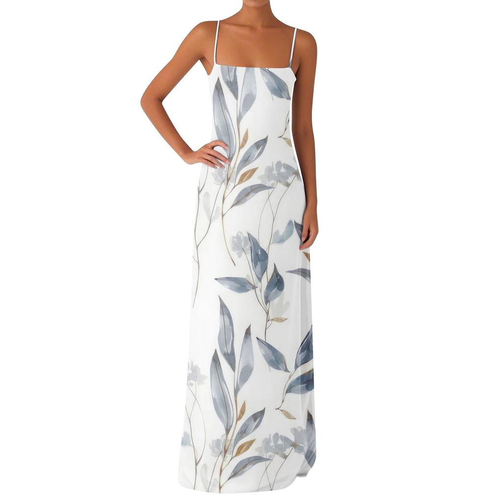 Damen Off-the-Shoulder Sexy Silky Floral Print Langes Kleid