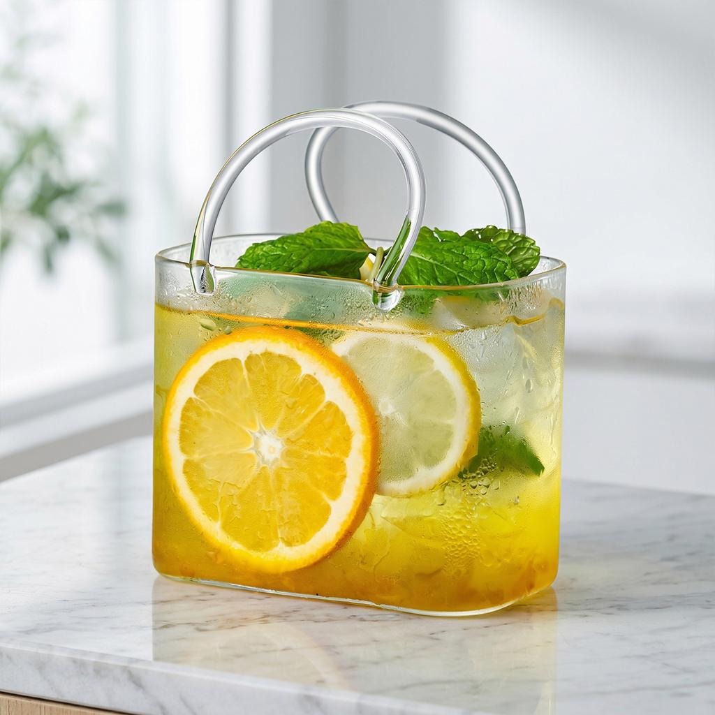 Glass Purse with Glass Straw Fish Tank Vase Creative Drinking Mug for Fruit Juice Tea Matcha Coffee Flowers