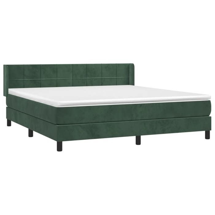 3130976 vidaXL Lit à sommier tapissier et matelas Vert foncé 180x200cm Velours