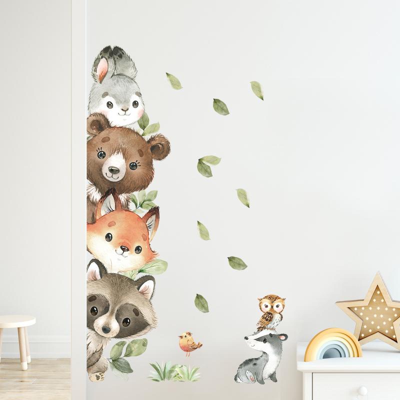 1Pc Cute Cartoon Probe Stacked Sitting Small Animal Wall Stickers For Kids Room Bedroom Home Decoration Wall Decor
