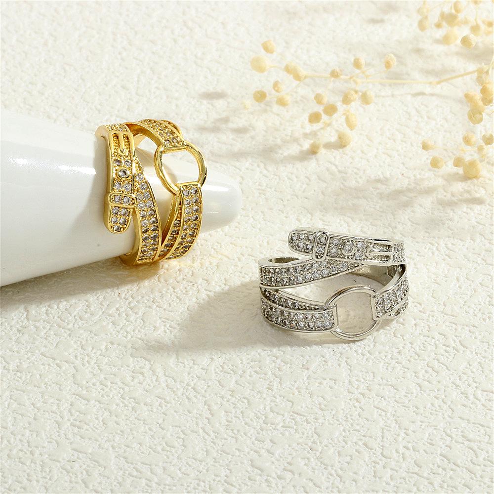 Stylish Women's Copper Zircon Belt Design Open Ring