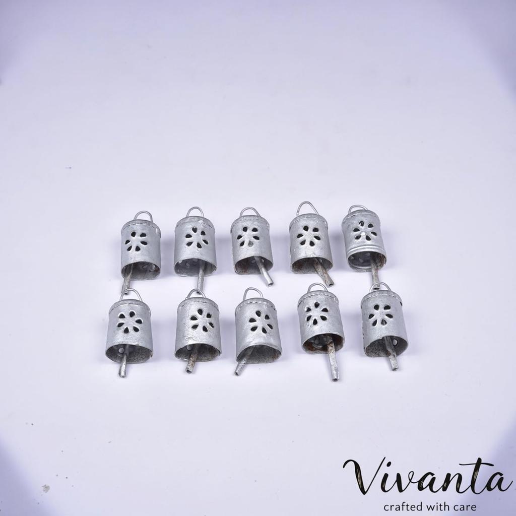 Handmade Silver Jingle Bells For Rustic Christmas Decor, Vintage Farmhouse Ornaments and DIY Craft Projects, Pack of 10