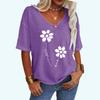 Women Fashion Loose Tee Shirt Casual V Neck Summer Top Feather Print Short Sleeve T-shirt