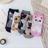 Women Cartoon Flat Boat Socks Korean Style Adorable Cat Dog Design Cotton Short Socks For Spring Autumn Comfortable Ankle Socks