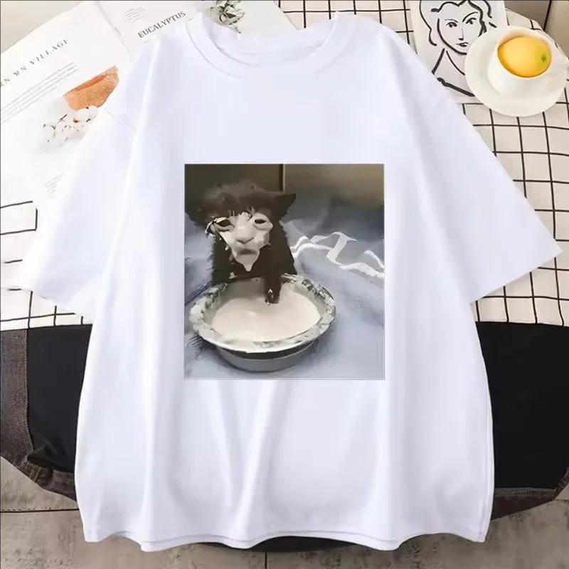 

Estampado de gato feUnisexino y camiseta de cara a leche prendas de camiseta con patrones de gato divertidos y humorsticos 4XL