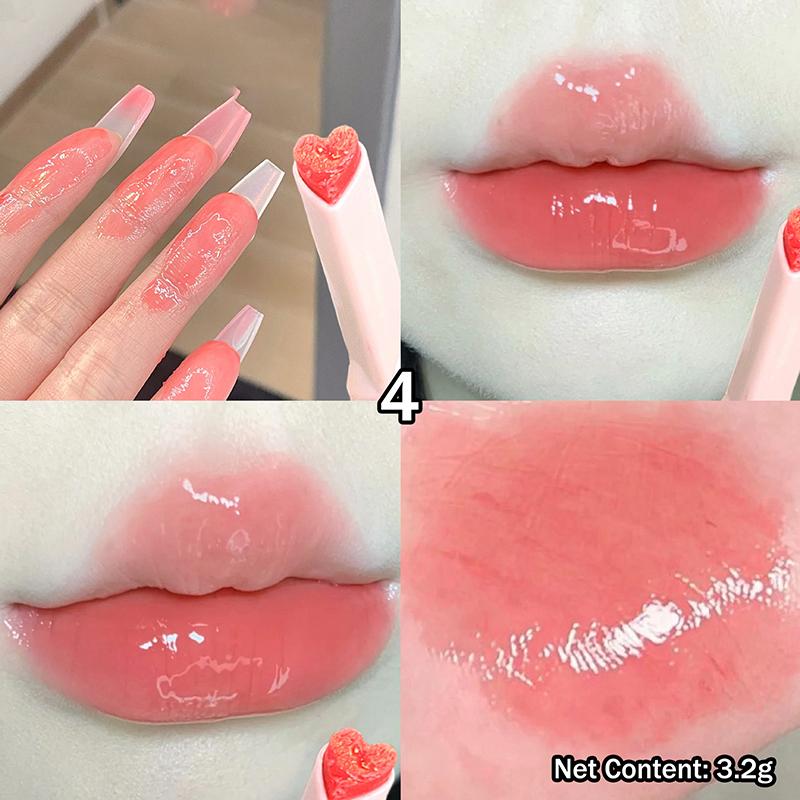 Water-Light Lip Glaze Mirror Glitter Lip Tint Long Lasting Moisturising Love Heart Shape Solid Lipstick Pen Lips Makeup Cosmetic