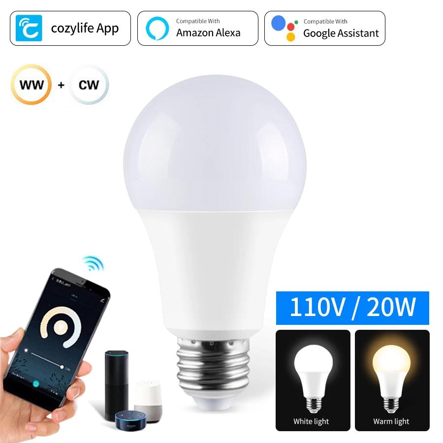 220V 110V E27 WiFi Smart LED Light Bulbs Cozylife App 12W 15W 20W Dimmable LED Lamp White/Warm Alexa Google Home Vioce Control