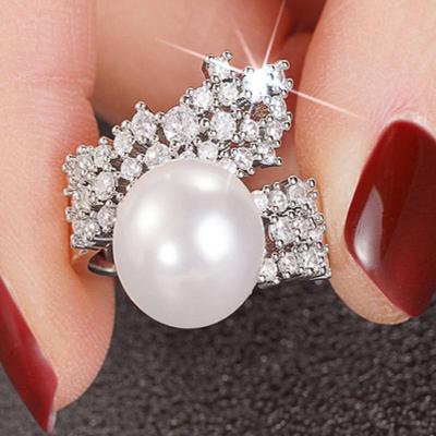 Huitan Luxury Imitation Pearl Women Ring Wedding Engagement Party Elegant Finger Accessories Aesthetic Design  Jewelry