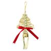 Hand-Woven Christmas Tree Ornaments Rustic Xmas Tree Shaped Handicrafts with Golden Cow Bell And Red Bow for Winter New Year Party Decorations