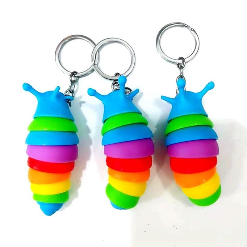 Creative Rainbow Fidgeting Slug Keychain Cute Tactile Plaything For Kids Adults Car Backpack Pendant Gift Home Decor Key Accessory
