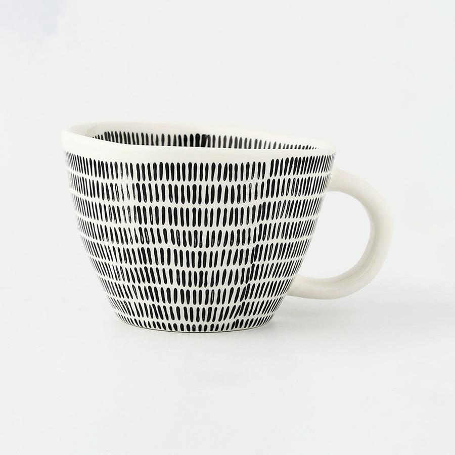 Severský keramický hrnek se zlatým uchem, Ručně malovaný pruhovaný hrnek na kávu a čaj, Porcelánové nádobí na mléko nebo ovesnou kaši