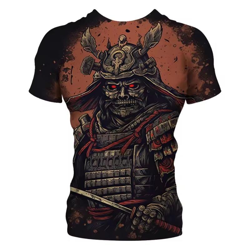 Pánské tričko s kulatým výstřihem Japonský Samuraj 3D potisk Krátký rukáv Ležérní Retro Tričko Vintage Pánské Oblečení