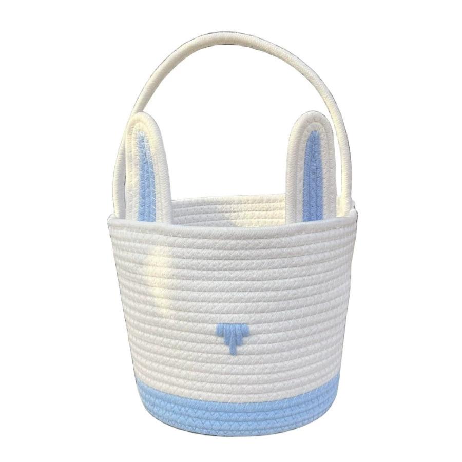 Easter Bunny Basket For Kids Boys Girls Easter Eggs Hunt Basket Reusable Cotton Rope Basket With Rabbit Ears Baby Shower Gifts