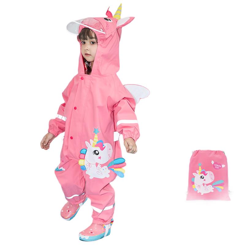 

Lemonkid Cute Cartoon Kids One-piece Unicorn Raincoat