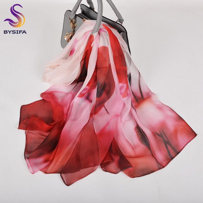 

[BYSIFA] Bean Green 100% Silk Chiffon Hijab Scarf Ladies Brand Long Scarf Beach Shawls Autunm Winter Women Floral Design Scarves