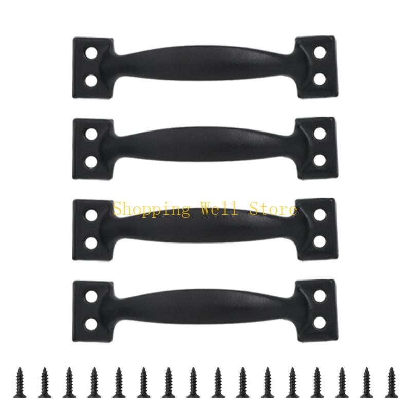 KX4B Set Of 4 Drawer Pulls for Kitchen Or Garage Cabinets Iron Barn Door Knob Handles