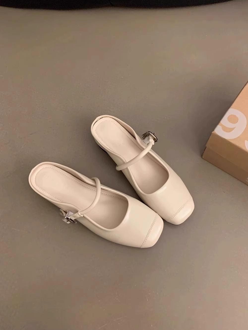 

Korean version of one word with Mary Jane single shoes inner height increase women s shoes summer French silver half slippers bag head sandals women 35