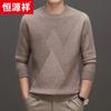 Hengyuanxiang Men's 100% Cashmere Round Neck Thick Knit Sweater