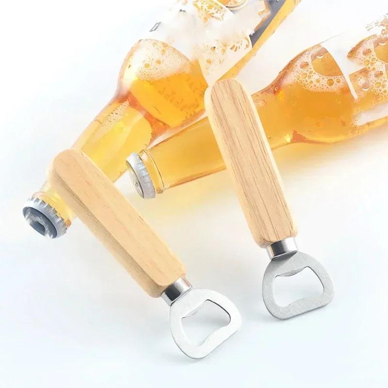 Popular Beer Bottle Opener with Thickened Stainless Steel Wooden Handle Capable of Opening Alcoholic & Non-alcoholic Beverages