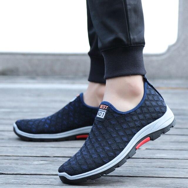 

Summer Mesh Breathable Men Casual Shoes Slip on Mens Loafers Lightweight Sneakers Men Non -Slip Walking Shoes 40 синий