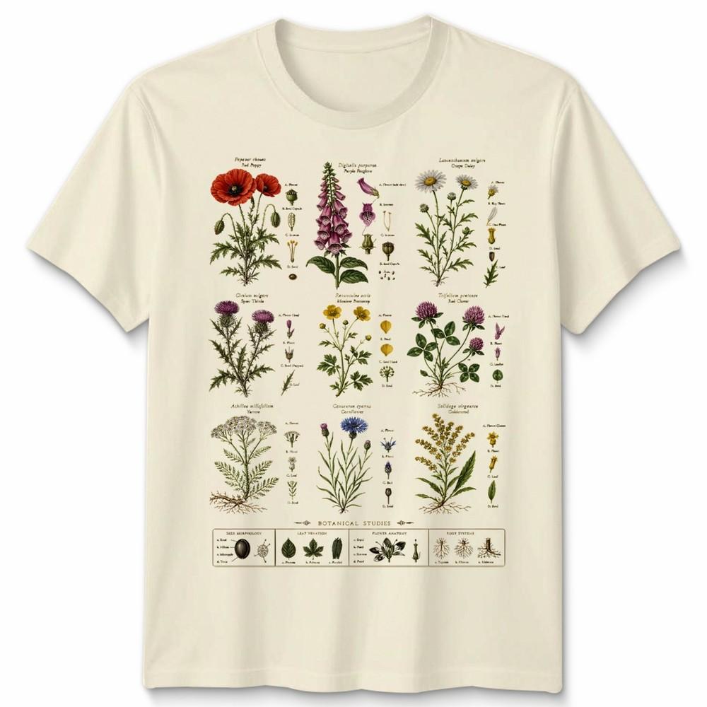 T-shirt Unisex Variazioni Floreali Fiori Selvatici Britannici Grafica Retro Cool