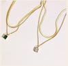 Layering Necklace for Women, Gold Plated Stainless Steel Green Zirconia Rectangle Pendant, Herringbone Chain Choker, Set 2Pcs