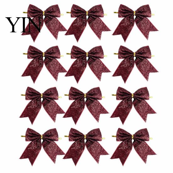 Festival Atmosphere Hanging Decor Glitter Christmas Bow, Gold Sparkling Ribbon Ornament for Decorative Bows with Binding Structure Tree Wreath