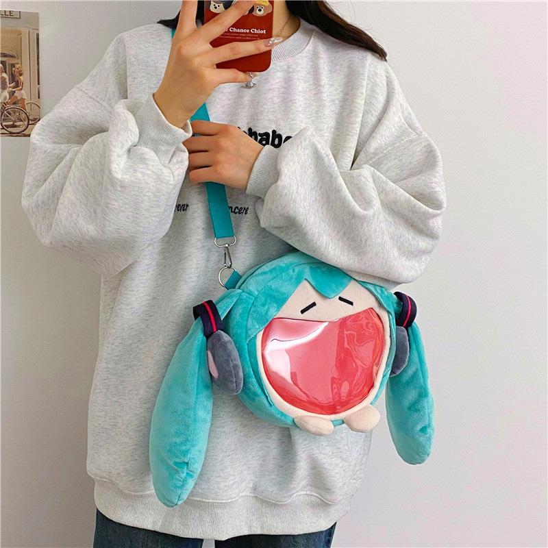 Miku Plush Hatsune Cartoon Shoulder Bag Zipper Design Adjustable Shoulder Strap