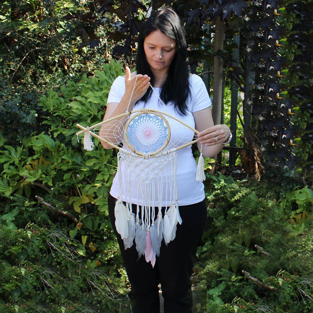Dream Catcher Macrame Evil Eye Blue White Pink