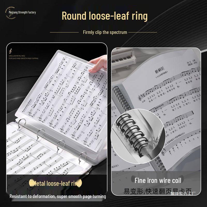 Black Non-Reflective Sheet Music Clip & Folder for Piano and Drum Stands with Transparent Insert Pages