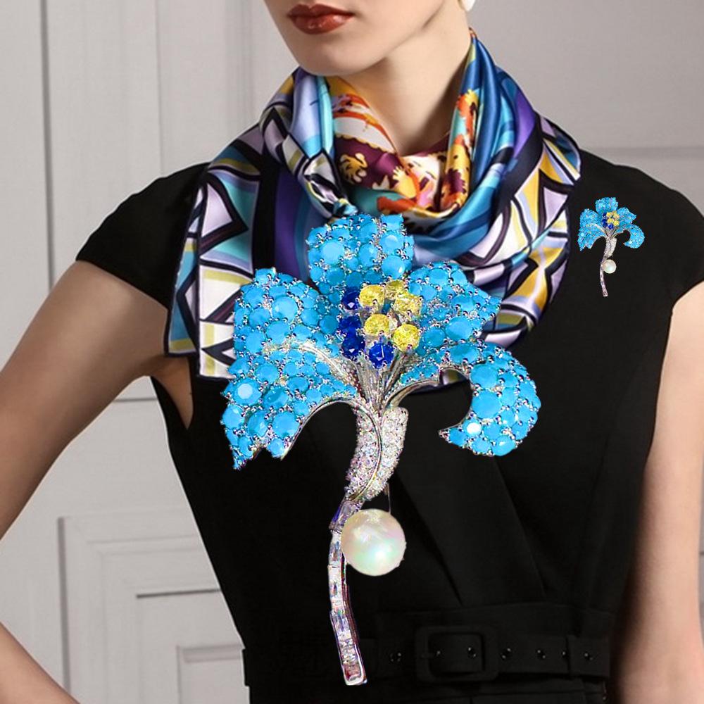 

Ретро брошь-ирис с бирюзовой инкрустацией и цепочка для свитера - Роскошный двусторонний 3D женский аксессуар