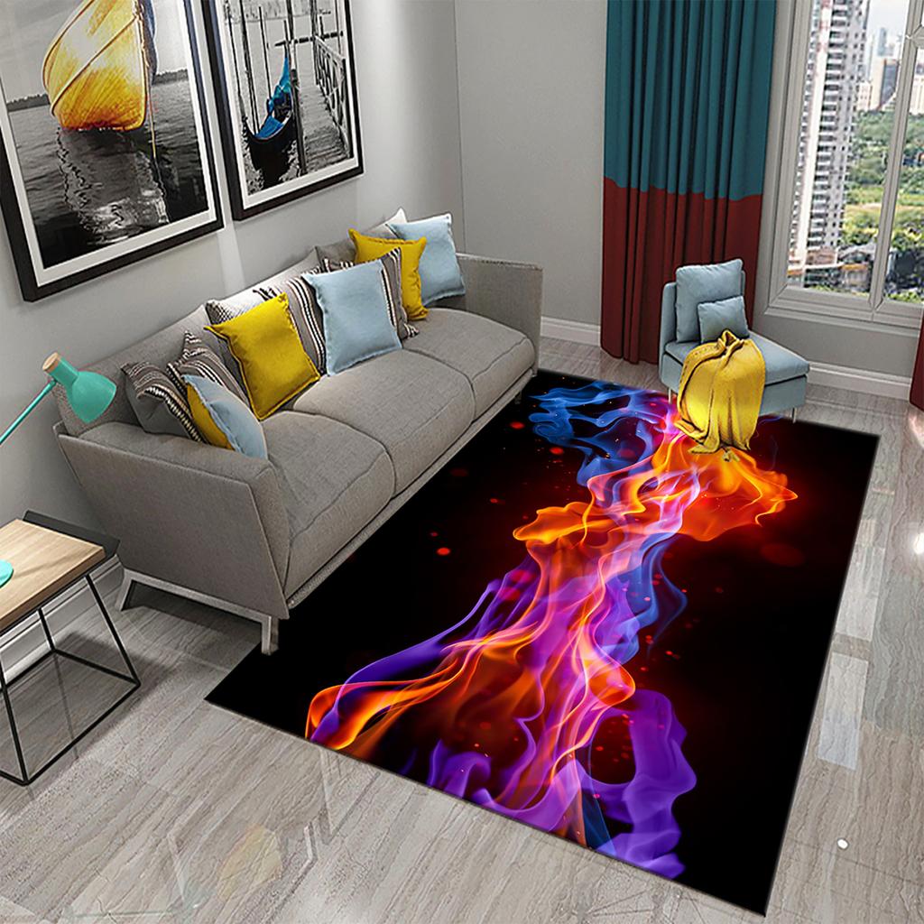 Household large-area carpet teenager boy bedroom living room non-slip floor mat ice and fire theme carpet Tai Chi carpet