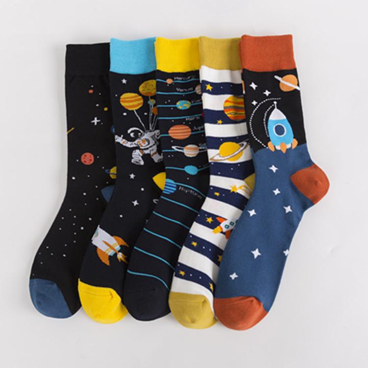 Colorful Trendy 2020 Men's Socks - Medium/High Tube Cotton Socks with Universe Pattern
