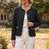 ZANZEA Women Elegant Color Block Round Neck Long Sleeve Thin Cardigan Woolen Jackets