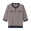 Elegant Korean-Style Striped Knitwear T-Shirt for Women, Plus Size, Loose Fit, Five-Sleeve, Perfect for Middle-Aged & Elderly, Spring Wear.