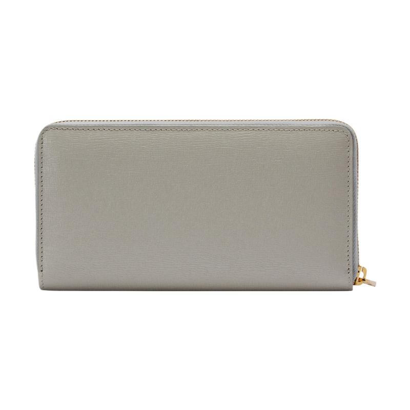 Gucci Carteira de couro de cor sólida com zíper e logotipo de letra feminina cinza claro