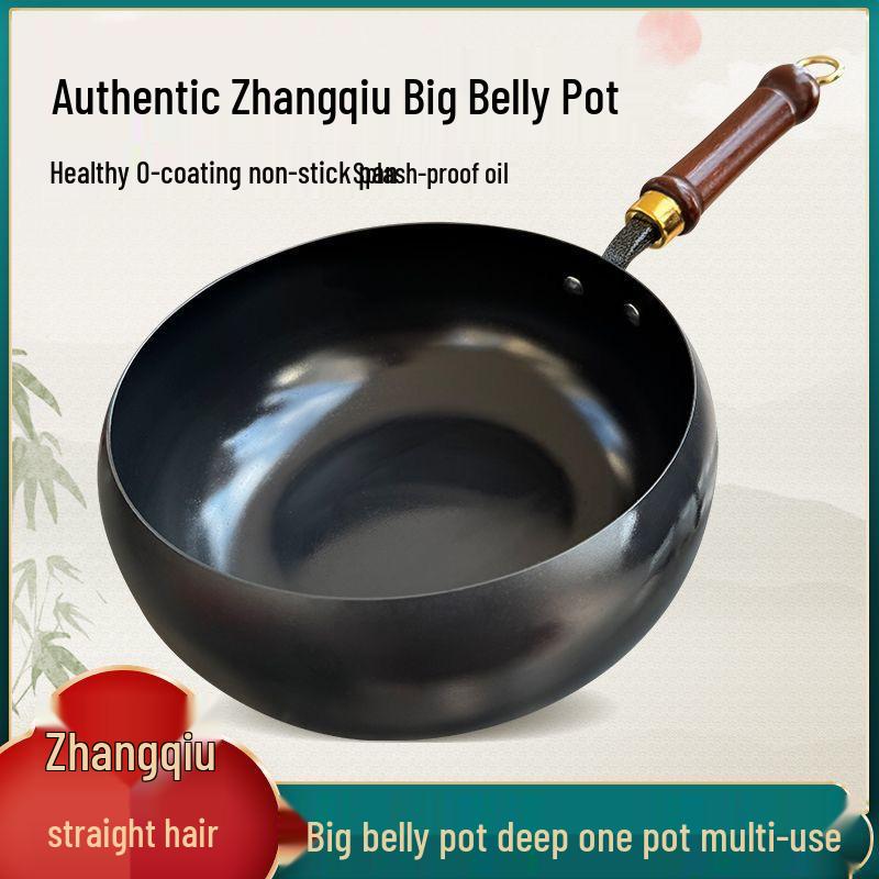 Hand-Forged Large-Bellied Non-Stick Flat Bottom Iron Wok