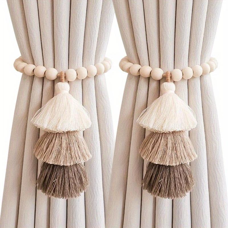 2pcs Bohemian Farmhouse Curtain Ties - Handmade Wooden Bead Curtain Ties for Bedroom and Living Room Home Decor