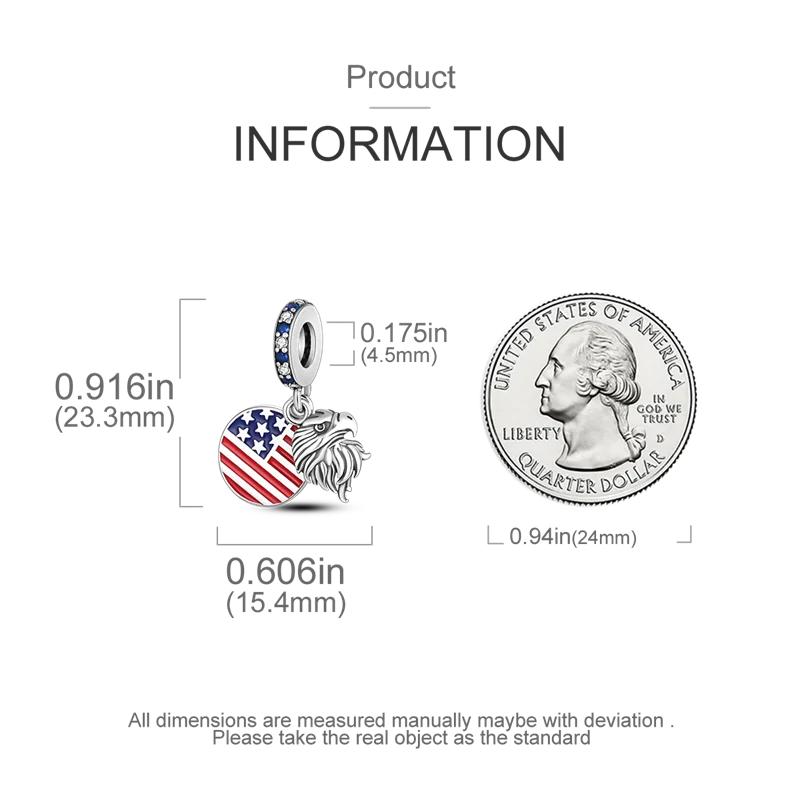 Original Charmscopper American Flag Eagle Beads Fit Charms Platabracelets For Women Jewelry Making Diy Fine Gifts