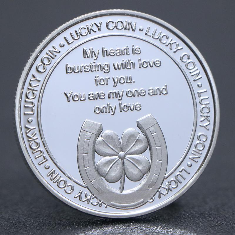 I Love You Four-Leaf Clover Lucky Silver-Plated Coin